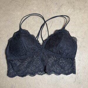 Gilly Hicks Bralette Size Small Black Lace Longline Wireless Padded Strappy Back